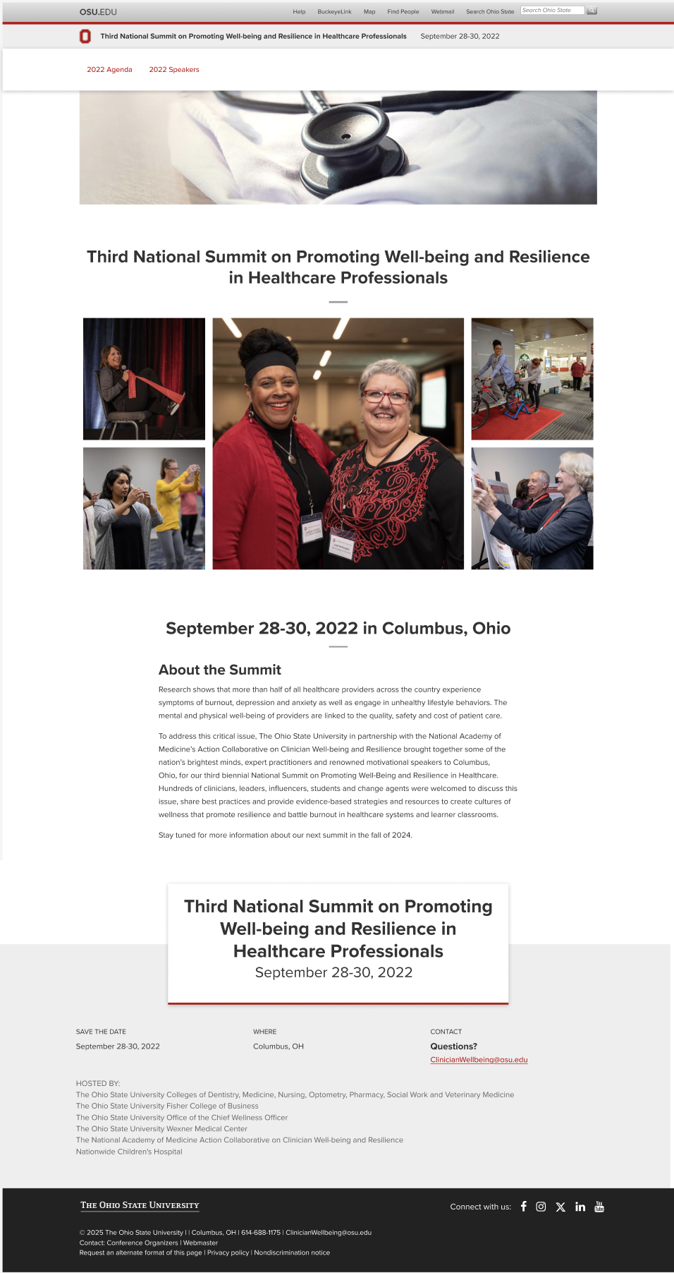 Original Clinician Well-Being Summit website, second page